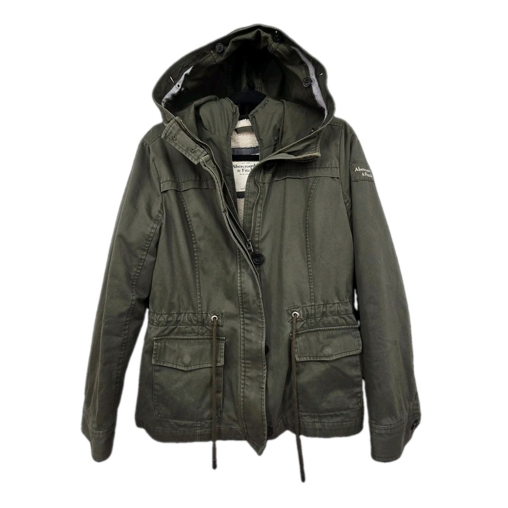 Abercrombie Fitch Military Sherpa Jacket Coat Womens L Green Utility Gorpcore